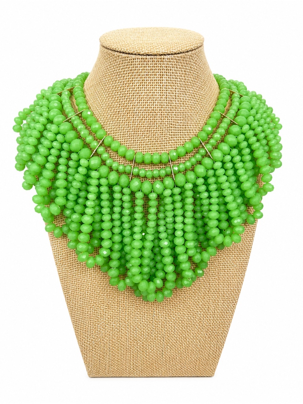 Zara Bright Green Multi-Strand Beaded Bib Necklace - Picture 3 of 6